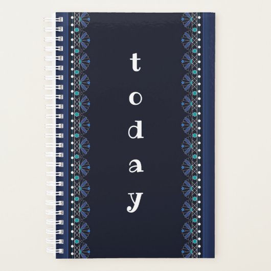 Blue Lace Pattern Boho Planner Planer (Vorderseite)