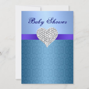 Blue Lace Pattern Diamond Heart Baby Dusche einlad Einladung