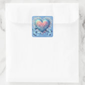 Blue Lace Ribbons Valentine Heart Quadratischer Aufkleber (Tasche)
