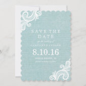 Blue Lace und Burlap Save the Date (Vorderseite)