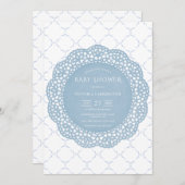 Blue Lace Vintag Baby Dusche Einladung (Vorne/Hinten)