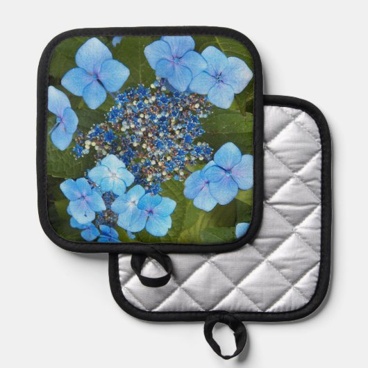 Blue Lacecap Hydrangea Bloom Floral Topflappen (Vorderseite/Rückseite)