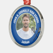 Blue Lacrosse Player Photo High School Christmas Ornament Aus Metall (Links)