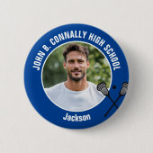 Blue Lacrosse Player Photo High School Spirit Button (Vorderseite)