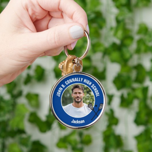 Blue Lacrosse Player Photo High School Spirit Schlüsselanhänger (Hand)