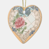 Blue Lacy Ribbon Herz Keramik Ornament (Links)