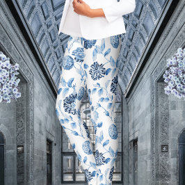 Blue Lady Moderne Vintage botanische Blumentoile Leggings