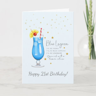 Blue Lagoon Cocktail 21. Happy Birthday Card Karte
