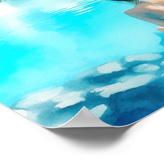 Blue Lagoon Island Watercolor Postcard Poster (Ecke)
