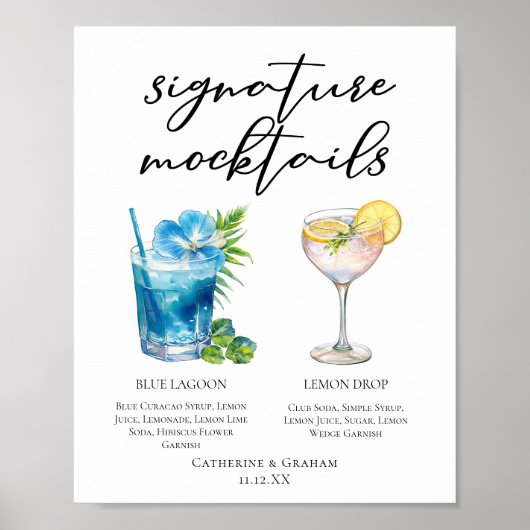 Blue Lagoon Lemon Drop Hochzeits-Mocktails-Menü Poster (Vorne)
