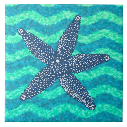 Blue Lagoon Nautic Starfish Design Fliese (Vorderseite)