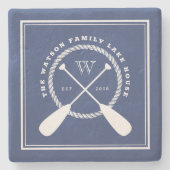 Blue Lake House Monogram Crossed Paddles Steinuntersetzer (Vorderseite)