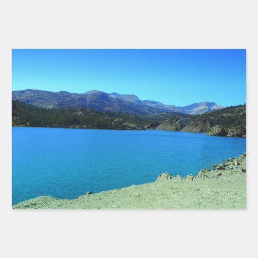 Blue Lake Mountain Decoupage Hochwertige Triade Geschenkpapier Set (Vorderseite)