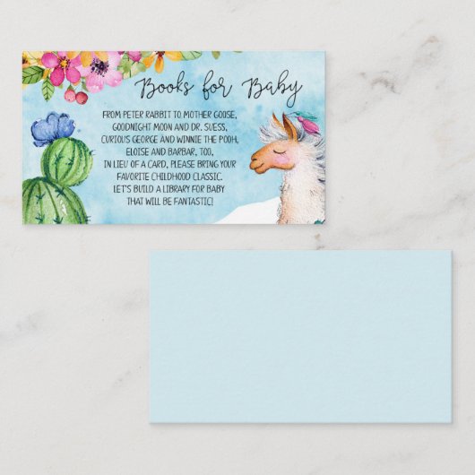 Blue Lama and Cactus Books for Baby Enclosure Car Begleitkarte (Vorne/Hinten)