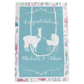 Blue Lama Boy Baby Dusche Mittlere Geschenktüte (Rückseite)