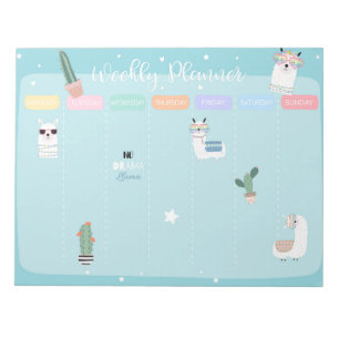 Blue Lama Llamacorn Wochenplaner Notepad Notizblock