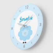 Blue Lamb Boy Kid Kinderzimmer Script Niedlich Kaw Große Wanduhr (Winkel)