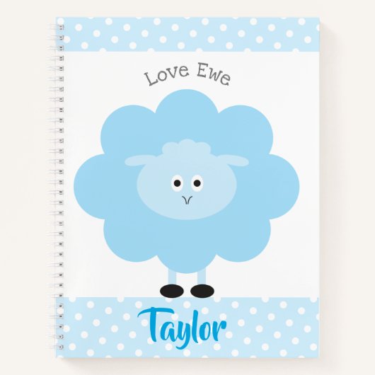 Blue Lamb Liebe Ewe Individuelle Name Script Niedl Notizblock (Vorderseite)