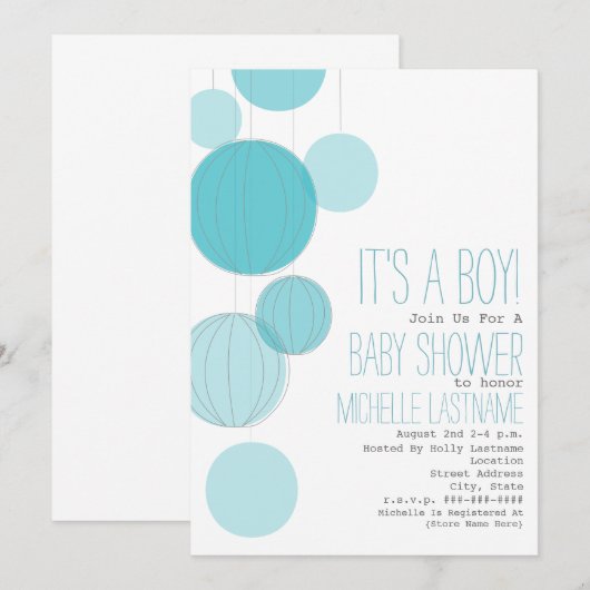 Blue Lanterns Baby Dusche Einladung (Vorne/Hinten)