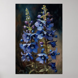 Blue Larkspur Blume Art Print Poster