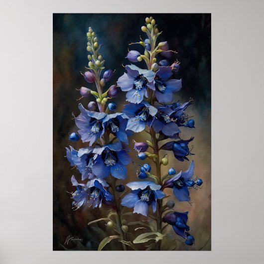 Blue Larkspur Blume Art Print Poster (Vorne)