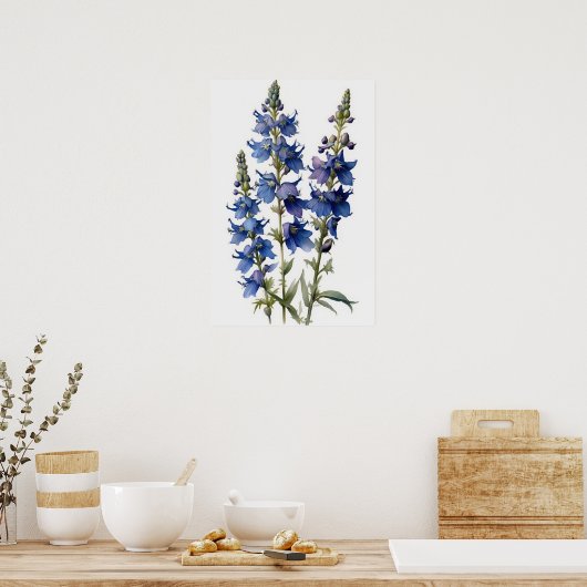Blue Larkspur Blume Art Print Poster (Küche)