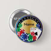 Blue Las Vegas Gambler - Würfel, Karten, Poker Chi Button (Vorne & Hinten)
