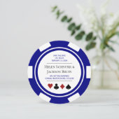 Blue Las Vegas Wedding Save the Date Poker Chip Einladung (Stehend Vorderseite)