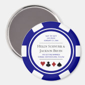 Blue Las Vegas Wedding Save the Date Poker Chip Magnet (Vorderseite/Rückseite)