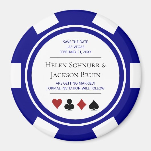 Blue Las Vegas Wedding Save the Date Poker Chip Magnet (Vorne)