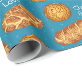 Blue Latkes and Challah Bread Hanukkah Pattern Geschenkpapier (Rolleneckpunkt)