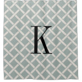 Blue Lattice Large Monogram | Bauernhof Badezimmer Duschvorhang (Vorderseite)