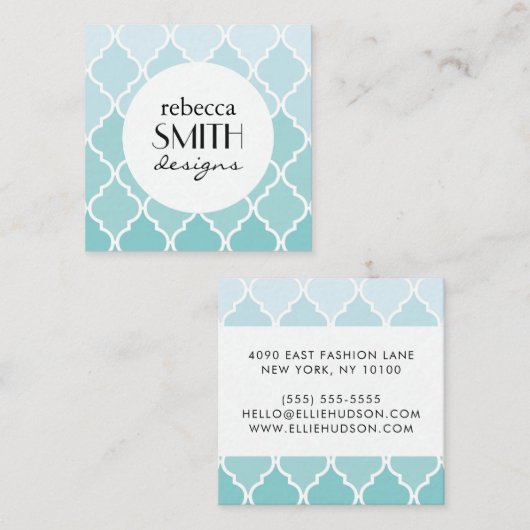 Blue Latticework, Ombre, Quatrefoil, Trellis Quadratische Visitenkarte (Vorne/Hinten)