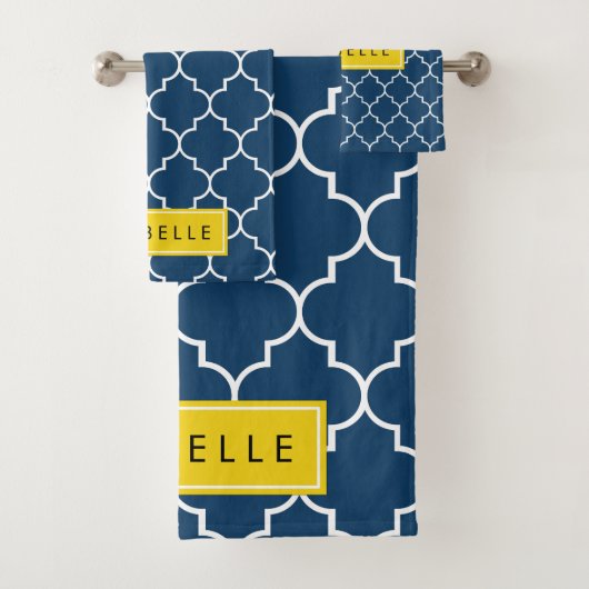 Blue Latticwork, Quatrefolie, Ihr Name Badhandtuch Set (Insitu)