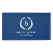 Blue Laurel Wreath Custom Monogram Namenschild (Vorderseite)