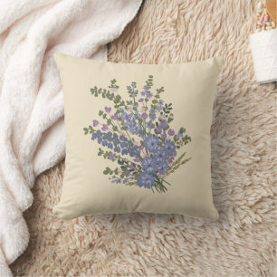 Blue Lavender Floral Bouquet Throw Kissen