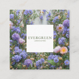 Blue Lavender Floral Square Frame Bohemian Quadratische Visitenkarte