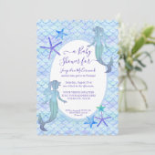 Blue Lavender Mermaid Watercolor Baby Dusche Einladung (Stehend Vorderseite)
