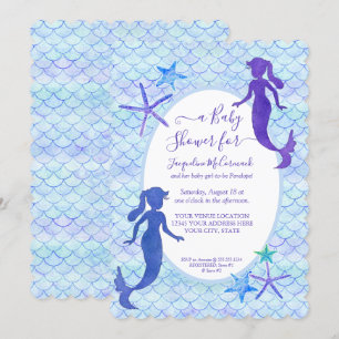 Blue Lavender Mermaid Watercolor Baby Girl Dusche Einladung