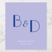 Blue Lavender Modern Monogram Wedding Weinetikett (Einzelnes Label)