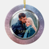 Blue Lavender Starry Lights Erster Weihnachtsfest Keramik Ornament (Vorne)