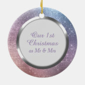 Blue Lavender Starry Lights Erster Weihnachtsfest Keramik Ornament (Hinten)