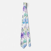 Blue & Lavender Watercolor Floral Necktie Krawatte (Vorderseite)