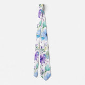 Blue & Lavender Watercolor Floral Necktie Krawatte (Rückseite)