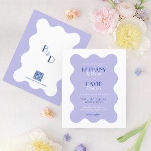 Blue Lavender Wave Monogram QR Code Wedding