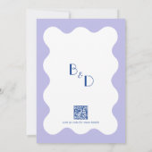 Blue Lavender Wave Scallop Monogram QR Wedding Einladung (Rückseite)