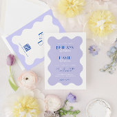 Blue Lavender Wave Scallop Monogram QR Wedding Einladung