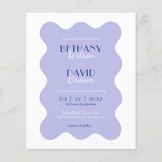 Blue Lavender Wave Scallop Monogram Wedding (Vorderseite)