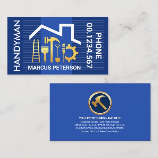 Blue Layer Lines Rooftop Handyman Tools Visitenkarte (Vorne/Hinten)