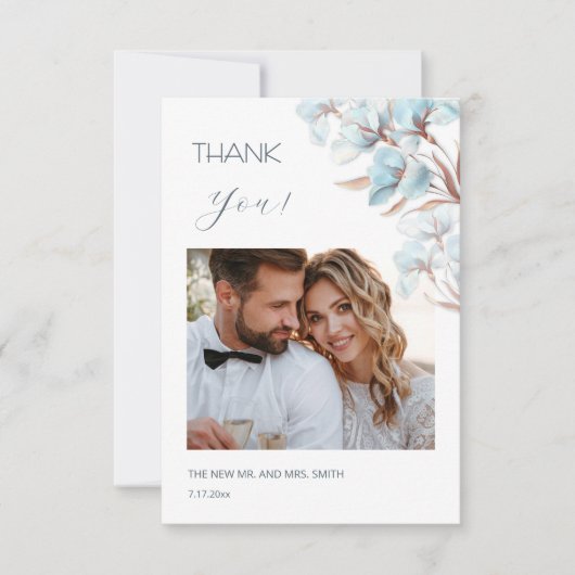 Blue Layered Flowers Wedding Thank You Card Dankeskarte (Vorderseite)